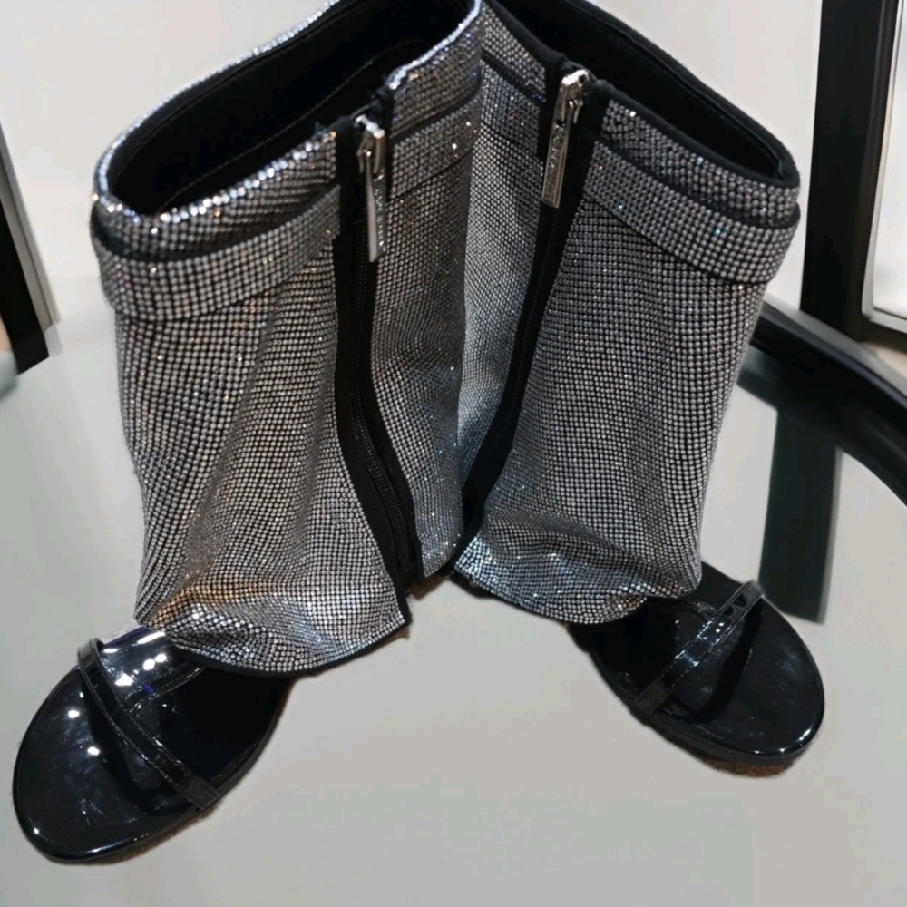 Cape Robbin SHILOHA Black & Silver Rhinestone SandalsLock Zipper CLosur Size 7.5 - Picture 4 of 7